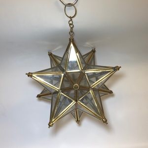 Hanging Brass Framed Glass Star Candle Holder